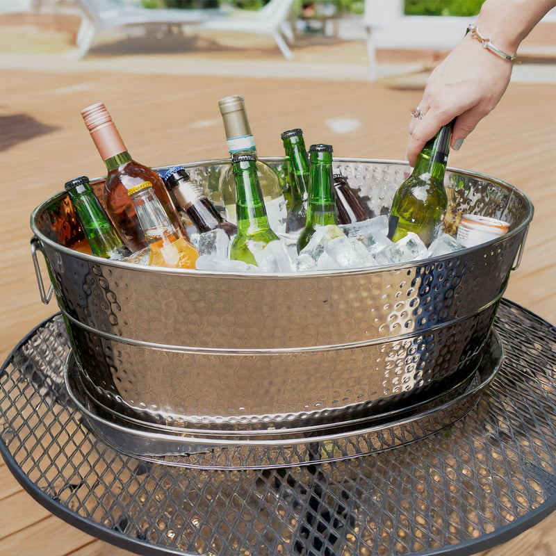 Aspen Metal Beverage Tub with Tray Hammered Stainless Steel | BREKX