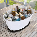 White wine cooler bucket with rubber wine mat or cocktail bar mat.  Prevent messes on the tabletop.  This rubber mat catches spills, splashes, and condensation from ice.