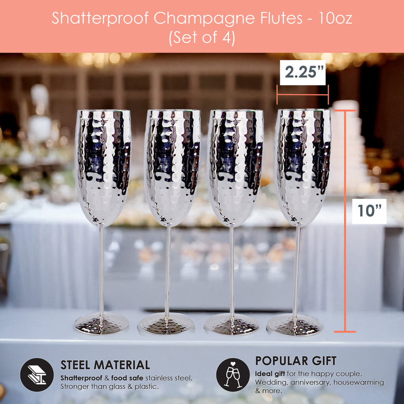 Cheers Champagne Ice Bucket with Champagne Flutes Set Hammered Stainless Steel | BREKX