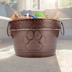 Dog Toy Bin Indestructible - Embossed Paw Print - Copper Round Medium | BREKX