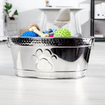 Dog Toy Bin Indestructible - Embossed Paw Print - Stainless Steel Medium | BREKX