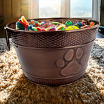 Dog Toy Bin Indestructible - Embossed Paw Print - Copper Round Medium | BREKX