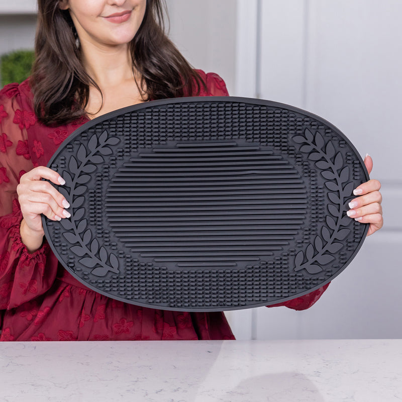 Cocktail bar mat that can be used in the kitchen as a dish dry mat or use as a coffee bar mat.  This mat catches spills, splashes, and water drips.  