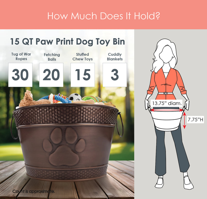 Dog Toy Bin Indestructible - Embossed Paw Print - Copper Round Medium | BREKX