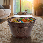 Dog Toy Bin Indestructible - Embossed Paw Print - Copper Round Medium | BREKX