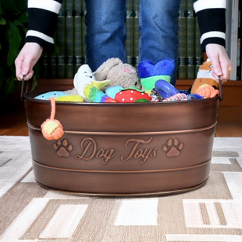 Dog Toy Bin Indestructible - Embossed "Dog Toys" - Copper Large | BREKX