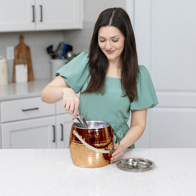 Iceberg Ice Bucket with Lid & Scoop Insulated Stainless Steel, Rose Copper | BREKX