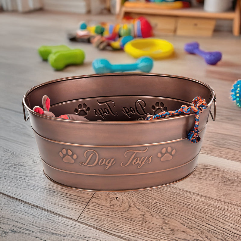 Dog Toy Bin Indestructible - Embossed "Dog Toys" - Copper Large | BREKX