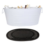 White beverage tub large with rubber cocktail bar mat.  The wine cooler can be used with or without the mat.  