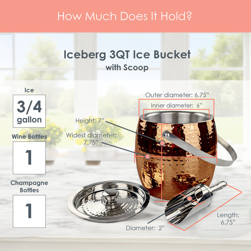 Iceberg Ice Bucket with Lid & Scoop Insulated Stainless Steel, Rose Copper | BREKX